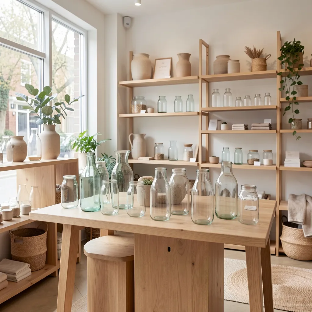 Large glass carafe with elegant curves and natural cork